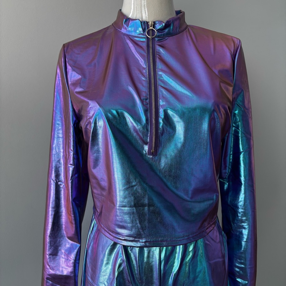 Allegra K Iridescent Purple Blue Green Jumpsuit - Picture 2 of 5